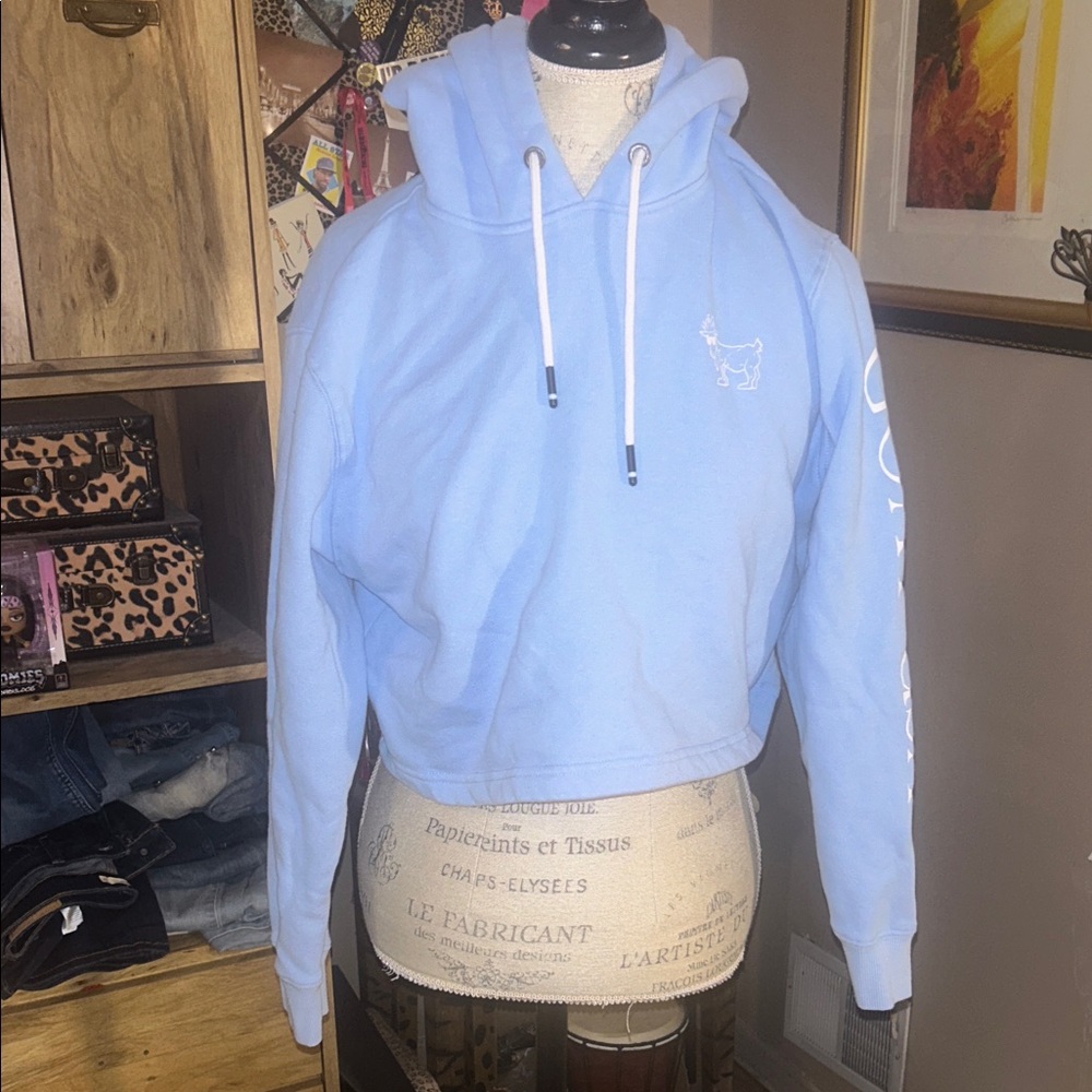 GOAT USA Blue Cropped Hoodie with Logo - Small